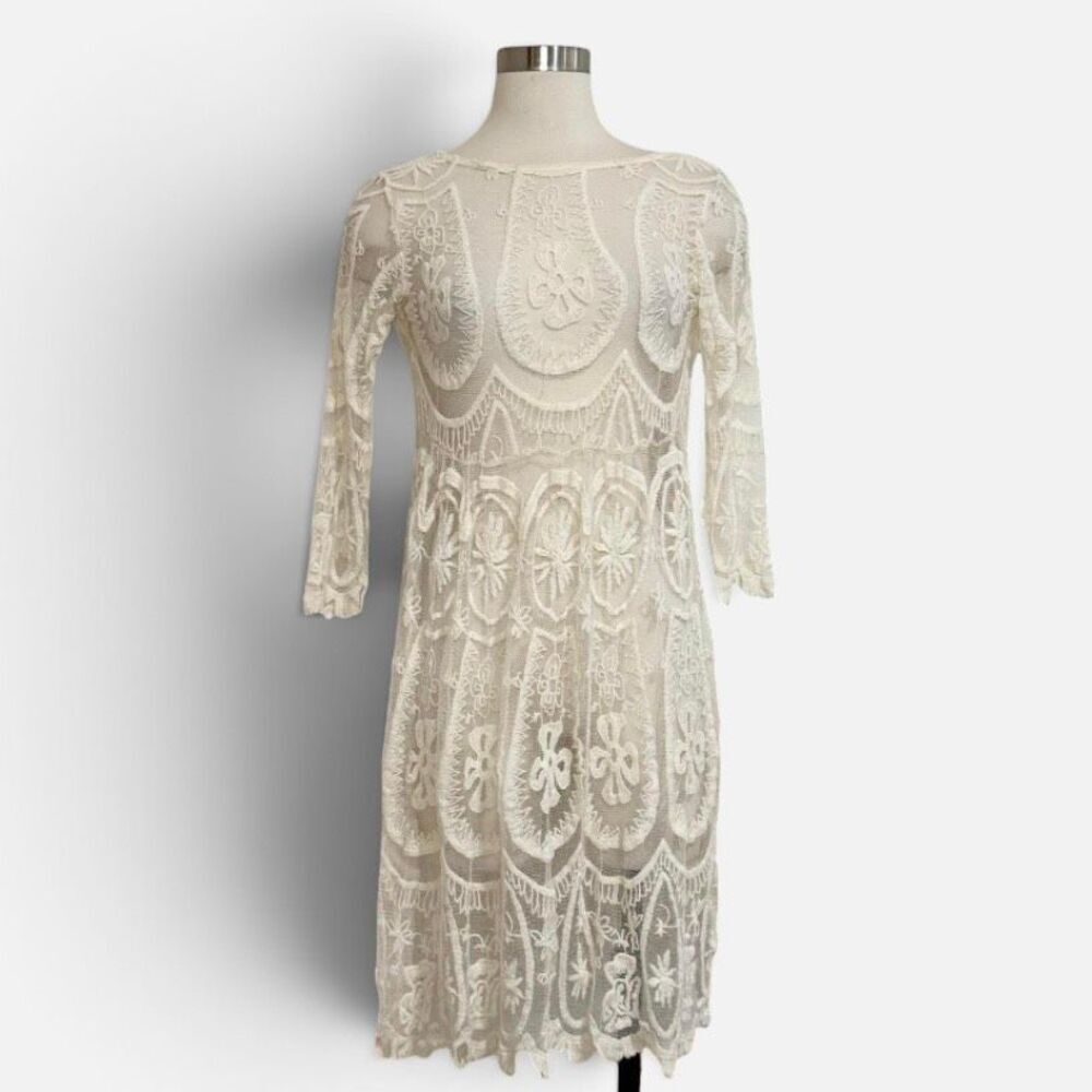 Jen’s Pirate Booty Free People Lace Cream Off White Mini Dress Small